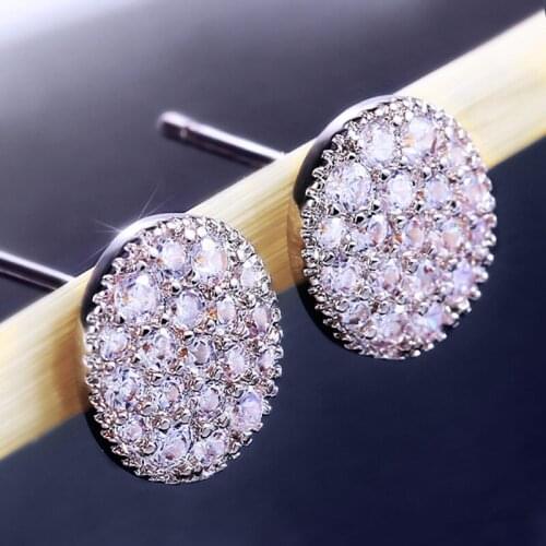 HUAMI Korea Fashion Round Stud Earrings Sweet Simple Super Shine AAA Zircon Temperament Earings Fashion Jewelry 2021 Gift