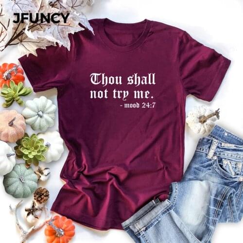 JFUNCY Women Summer Cotton T-shirts Thou Shall Not Try Me Letter Print T Shirt 5XL Plus Size Casual Mujer Tshirt Ladies Tee Tops
