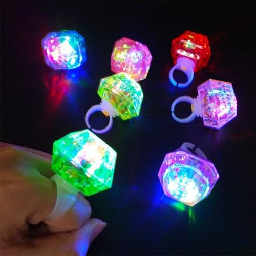 LED Glowing Diamond Finger Ring Novelty Flashing Light-up Rings Toys Kids Adults Glow Party Concert Bar Birthday Toy Gift