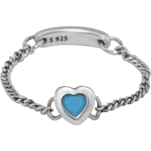 Authentic 925 Sterling Silver Rings Spirited Heart Ring with Cyan Blue Crystal Fine Jewelry for Women Party Wedding Gift anillos
