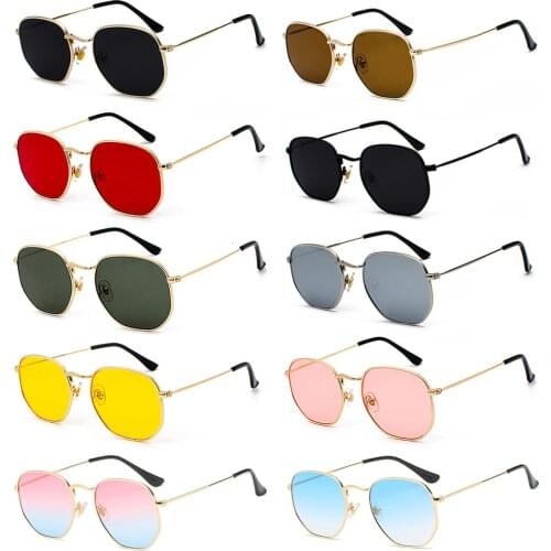 Small Square Sunglases NEW Hexagon Sunglasses Women Brand Designer Men Metal Frame Driving Fishing Glasses UV400 Beach Glasses