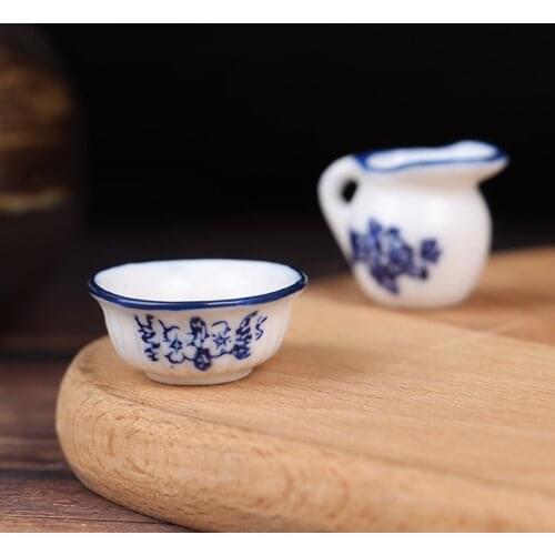 1/12 Dollhouse Miniature Mini Ceramic Kettle Bowl Model Kitchen Toy Tableware(1 or 2pcs)
