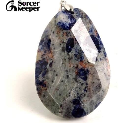 Men Jewelry New Crystal Pendant Necklace Natural Stone Blue Sodalite Beads Agates Reiki Healing Fashion Bijoux Women SS383