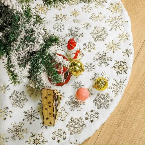 New White Short Plush Gilded Snowflake Christmas Tree Skirt Christmas Decorations Christmas Tree Apron Holiday Atmosphere