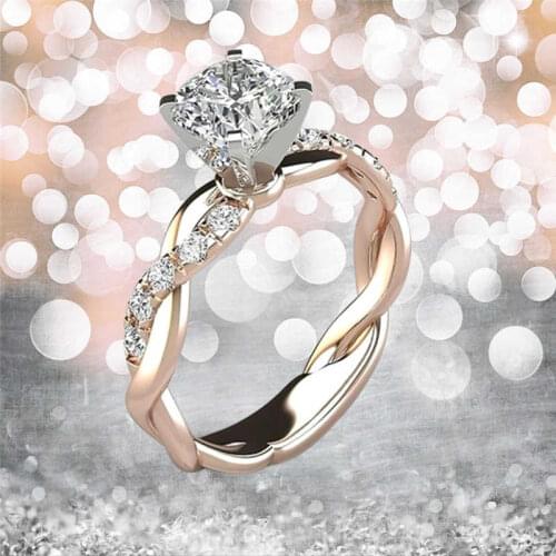 New creative two-color twist with womens Ring Silver Color Rose White Ring Gold Color Size 5-10