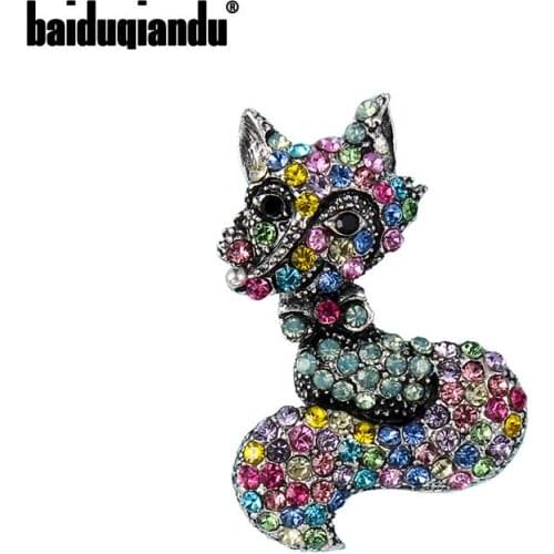 Baiduqiandu Brand New Arrival Antique Silver Color Plated Colorful Crystal Rhinestones Fox Brooch Pins