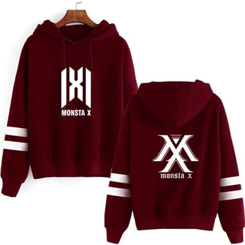 New Korean Fashion Kpop MONSTA X Hoodie Sweatshirts Pullovers Women Long Sleeve Harajuku Striped Hooded Tops Hiphop Hoody