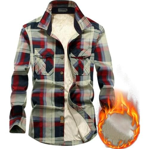 Autumn Winter Thick Shirt Men Long Sleeve Warm Fleece Plaid Mens Shirts Windbreaker Causal Cotton Chemise Homme Plus Size M-4XL
