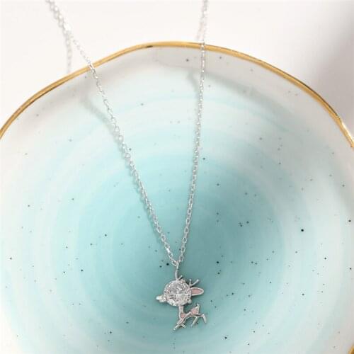 Sole Memory Creative Mini Cute Zircon Fawn Christmas Present 925 Sterling Silver Clavicle Chain Female Necklace SNE497