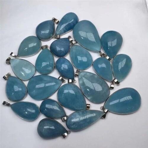 Natural Aquamarine Drop Shaped Necklace Pendant Charm Crystal Gem Pendant Accessories For DIY jewelry making