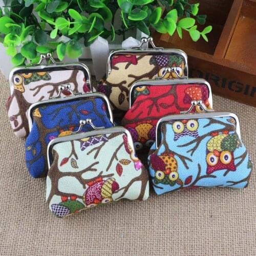 Simple Fashion Korean Women Coin Purse Canvas Cartoon Owls Printing Ladies Girls Clutch Bag Children Wallet C66
