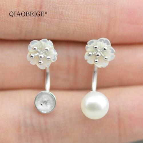 QIAOBEIGE Diy accessory pearl mountings 925 sterling silver Korean star design shell flower detachable stud earrings jewelry