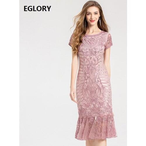 Sequined Dress 2020 Summer Sexy Party Events Women Appliques Embroidery Short Sleeve Midi Party Wine Red Pink Grey Dress XXXL