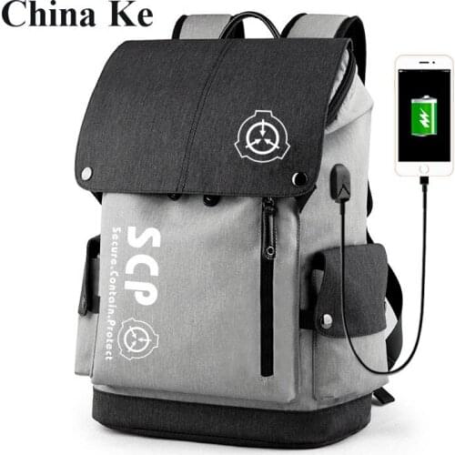 SCP Special Containment Procedures USB Port Backpack Bag Zipper Messenger School Students Book Boys Man Large Travel Bag
