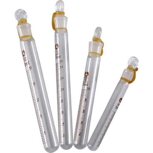 Glass Tube 5/10/15/20ml Graduated Lab Clear Glass Test Tube Round Bottom With Stopper Glassware Lab Supplies 1pc
