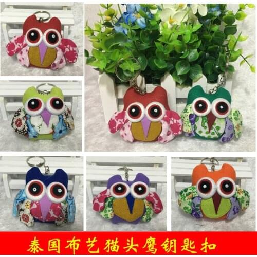 Thai cloth owl key chain, handbags accessories, cute cartoon girls creative gifts(A303)