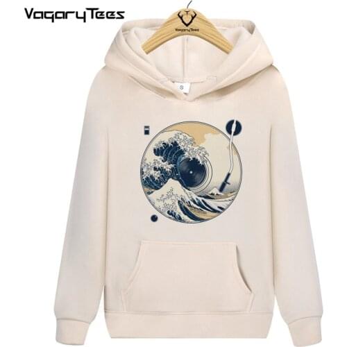 Vagarytees Hip hop Hoodies Sweatshirts The Great Wave off Sound Vintage record Streetwear men Camisetas Hombre