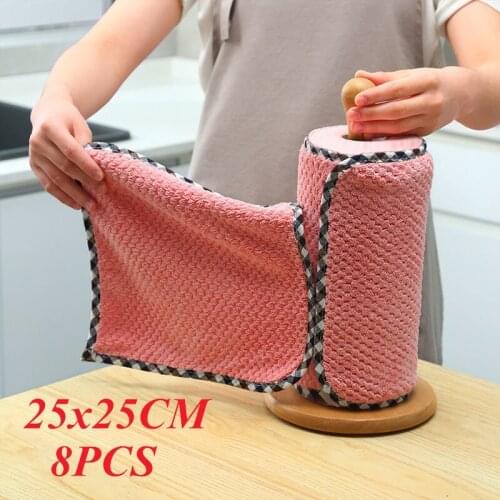 8PCS High Quality Coral Fleece Kitchen Towel Dish Cleaning Cloth Lazy Rags Absorbent Dishcloth Hand Towel Rag Easy to Clean