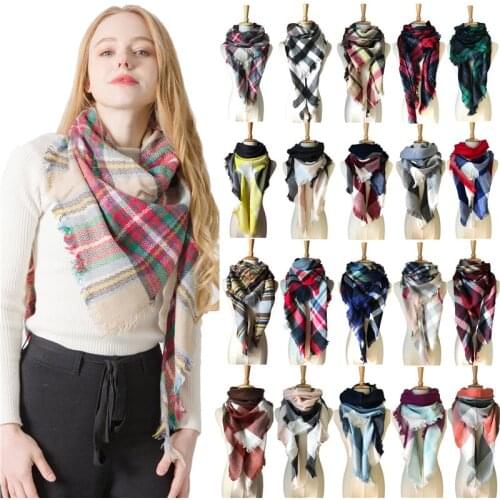 Spring and Winter Imitation Cashmere Triangular Scarf Ladies Double-sided Colorful Plaid Neck Keep Warm Shawl Fashion