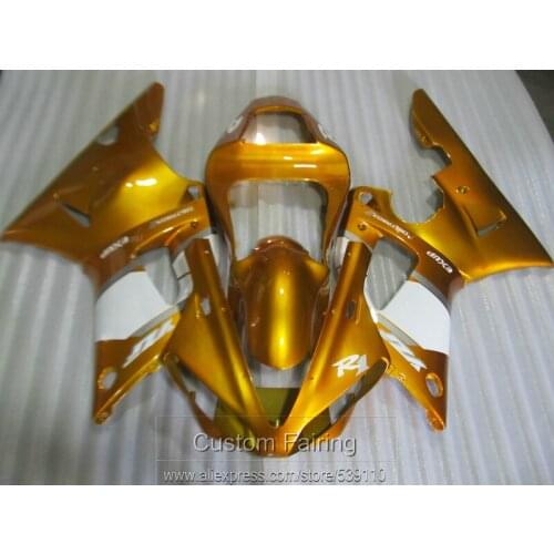 High quality fairing kit for Yamaha YZFR1 00 01 gold white fairings set YZF R1 2000 2001 LK40