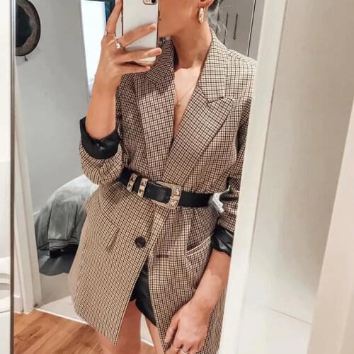 ZA 2020 New Women Fashion Autumn Plaid Suit Work Office Lady Suit Slim Double Breasted Casual Female Blazer Coat