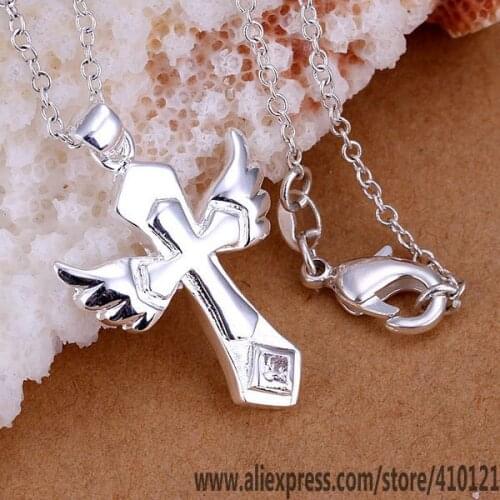 P229_2 Lucky Charm Silver Color Pendants For Women Jewelry Necklace Girl Lady Accessories Fashion Pendant Big Wings Cross