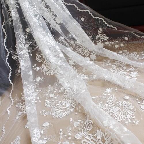 1 group / lot sequin embroidery lace wedding dress diy fabric clothing decoration material wedding curtain fabric
