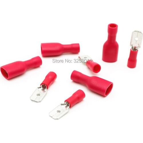 10PCS Insulated Spade Crimp Wire Cable Connector Splice Terminal Male/Female Insulated Spade Connectors MDD/FDFD 1.25-250 Red
