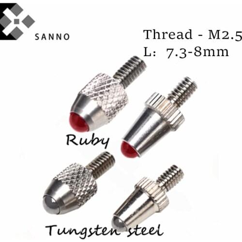 10Pcs/lot Dial gauge measuring head M2.5 tungsten steel ruby micrometer height gauge ceramic, plastic steel measuring needle
