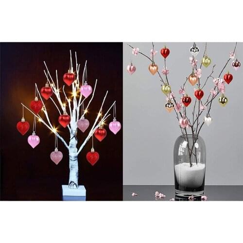 12pcs/box Hanging Heart Shape Ornament Red Gold Silver Christmas Balls Ornament Decorations Plastic
