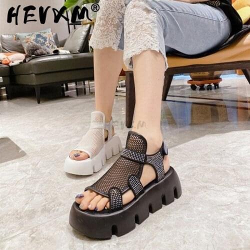 2021 Summer Lace Organza Rhinestone Velcro Platform Sandals Trifle Piano Sole Open Toe High Top Roman Womens Shoes