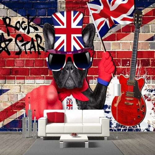 Milofi custom 3D wallpaper mural British retro rock dog guitar fashion background wall living room bedroom decoration painting w