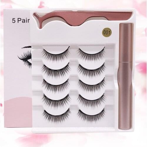 5 pairs/set Magnetic Eyelashes 3D False Mink Eyelashes Magnet Lashes Magnetic Eyeliner&Tweezer Set Makeup pestañas magneticas