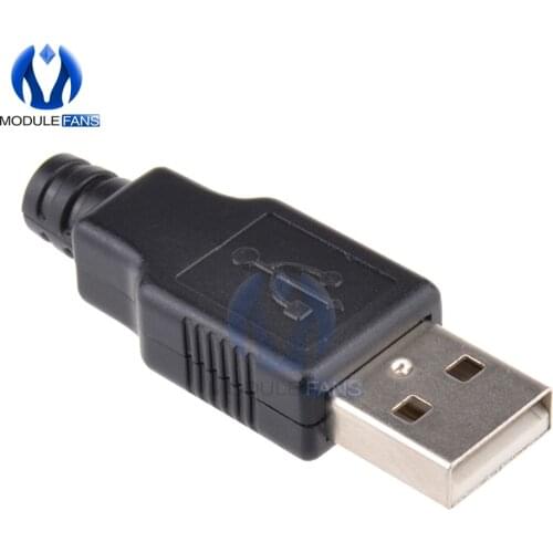 5Pcs USB2.0 Type-A Plug 4-pin Male Adapter Contor jack&Black Plastic Cover