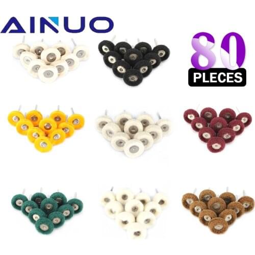 80Pcs Scouring Pad Brush Nylon Abrasive Brush Fiber Grinding Sanding Head Buffing Polishing Wheel For Dremel 1/8" Shank