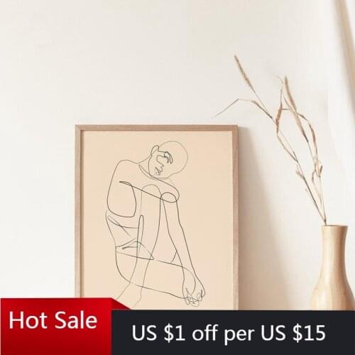 Woman Body Fine Line Print Abstract Canvas Painting Drawing Scandinavian Wall Art Picture Minimalist Boho Poster Room Decor