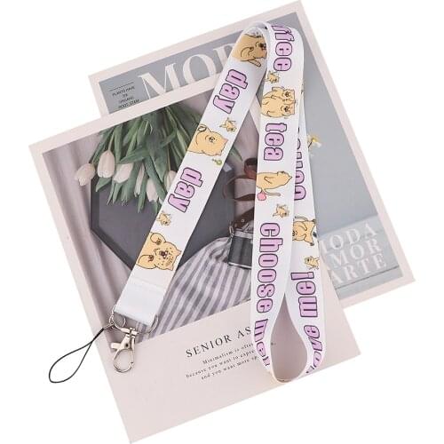 Flyingbee Coffee Tea Day Cat Cartoon Style Anime Lovers Key Chain Lanyard Neck Strap For USB Badge Holder DIY Hang Rope X2240