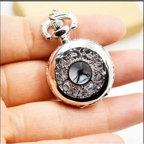 New Fashion quartz Silver leaf quartz Hollow Modern hours girl woman Necklace pocket watches gift