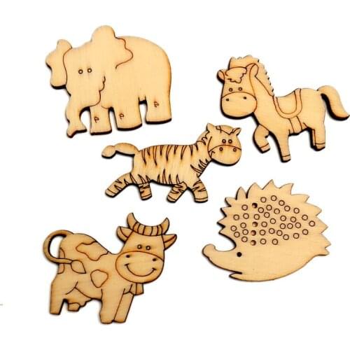 50pcs MixedUnfinished Animal Wood Slices Embellishments MDF Wooden Cutout Flatback Scrapbooking For Cardmaking Art Wedding Decor