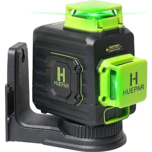 Huepar 2 x 360 Cross Line Self-leveling Laser Level Green Beam Li-ion Battery with Type-C Charging Port & Hard Carry Case