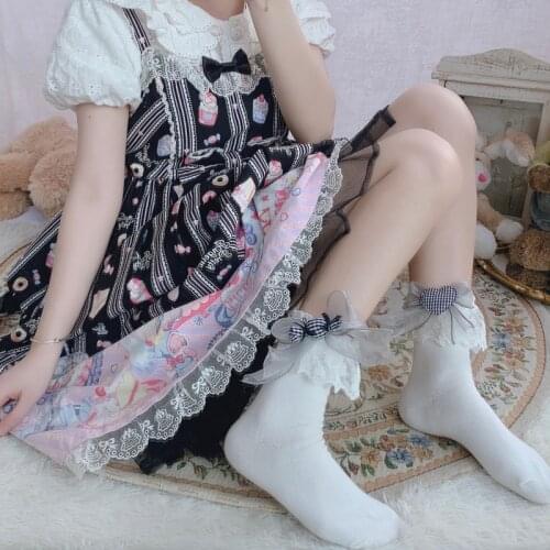 Candy Sweet Japanese Lolita Sock Bowknot Kawaii Summer Heart Hand Lolis Maid Stocking Cosplya JK Uniform Loli Cotton Sock