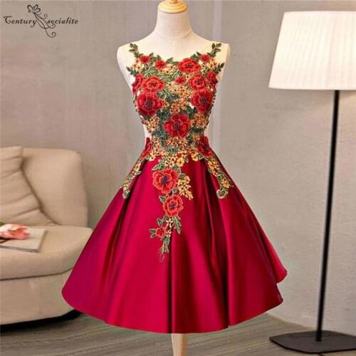 Red Short Homecoming Dresses 2021 Knee Length Lace Appliques Pearls Illusion Back Short Prom Dress Graduation Gowns Cheap