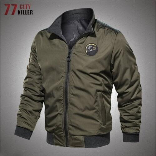 Military Double-Sided Jackets Men Stand Collar Casual Loose Baseball Jacket Wear-resistant Combat Bomber Coats Jaqueta Masculina