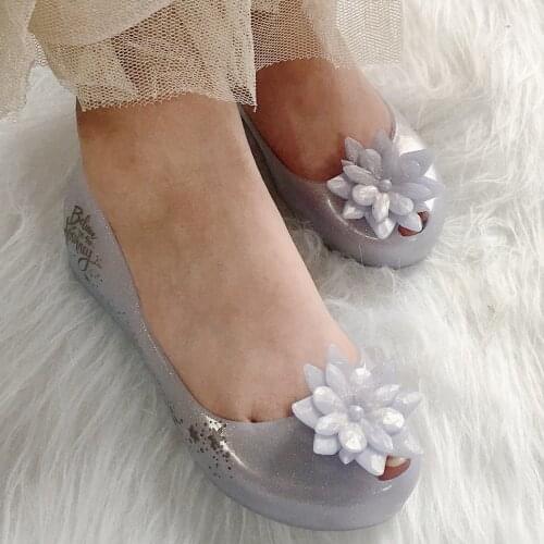 Mini Melissa Ultragirl Princess Jelly Shoes Big Girl Students Candy shoes Childrens Silver Glitter Party shoes 19112