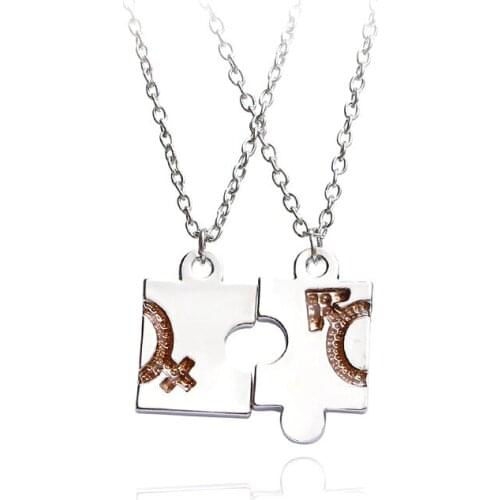 Men Women Sign Simple Puzzle Pendant 2 Couple Necklace Lovers Jewelry Valentines Day Gifts Souvenir 2018