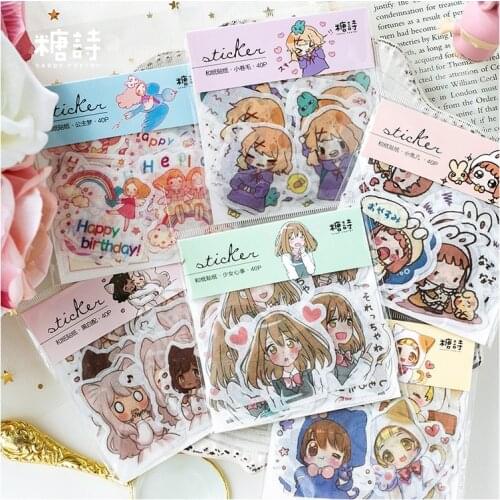 40 Pcs/Set Beautiful Young Girls Series Paper Sticker Cartoon Decorative DIY Scrapbooking Stick Label Diary Stationery