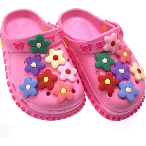 Wholesale 50PCS Candy Color Shoes Charms Flower Plant Shoes Decoration For Girls Gifts Accessories PVC Croc Jibz Buckles