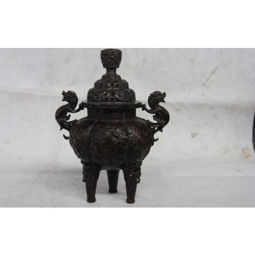 Song voge gem S1590 China Bronze Copper Bat Foo Dog Lion Dragon Unicorn kylin Incense Burner Censer
