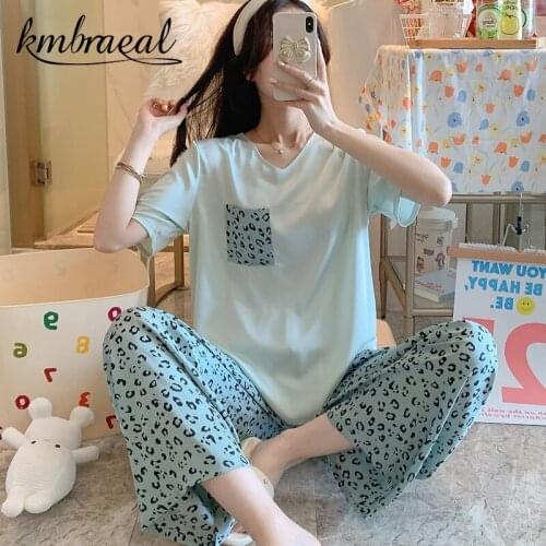Pajama Set Women Korean Style Leopard Print Simple Ins Chic Loose Tops 0-neck Short Sleeve Basic Homewear Students Lounge Lovely