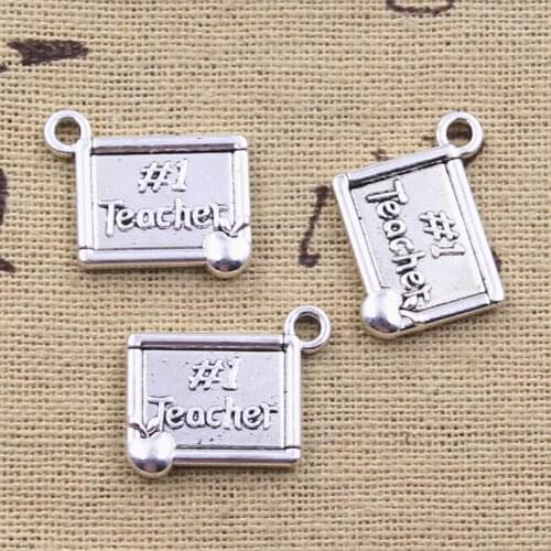 8pcs Charms #1 Teacher Apple 17x14mm Antique Silver Color Plated Pendants Making DIY Handmade Tibetan Finding Jewelry